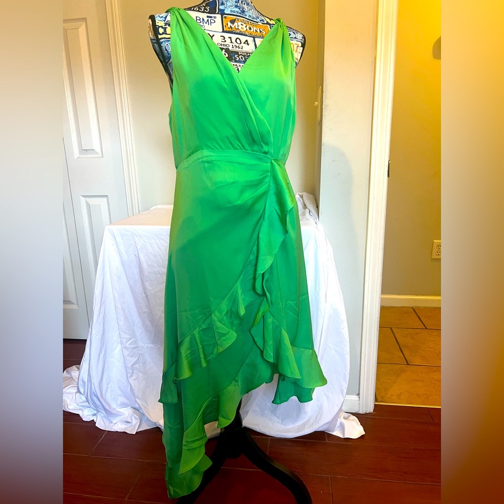 Silky high low vibrant green dress